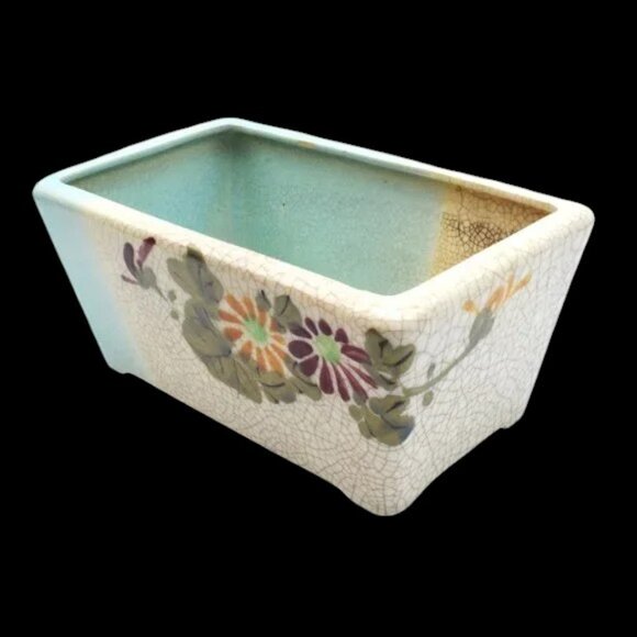 MCM Vintage Hand Painted Crackle Planter Floral Motif - Picture 2 of 8